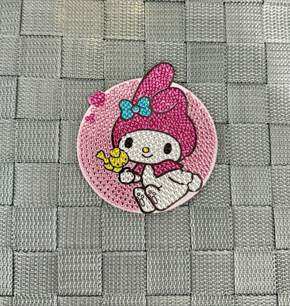 Diamond Painting Coaster New Pink Bunny Rhinestone Round 4”